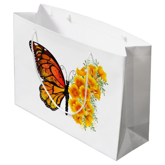 Blume Butterfly mit gelbem Kalifornien-Mohn Große Geschenktüte (Rückseite Schrägansicht)