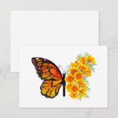 Blume Butterfly mit gelbem Kalifornien-Mohn Hinweiskarte (Vorne/Hinten)