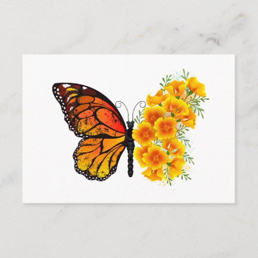 Blume Butterfly mit gelbem Kalifornien-Mohn Hinweiskarte (Vorderseite)