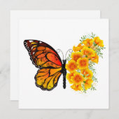 Blume Butterfly mit gelbem Kalifornien-Mohn Hinweiskarte (Vorne/Hinten)