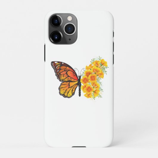 Blume Butterfly mit gelbem Kalifornien-Mohn iPhone Hülle (Rückseite)