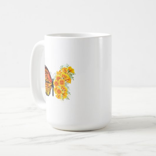 Blume Butterfly mit gelbem Kalifornien-Mohn Kaffeetasse (Vorderseite Links)