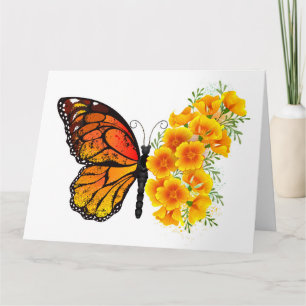 Blume Butterfly mit gelbem Kalifornien-Mohn Karte