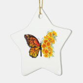 Blume Butterfly mit gelbem Kalifornien-Mohn Keramik Ornament (Links)