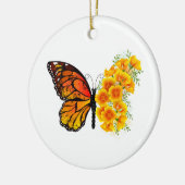 Blume Butterfly mit gelbem Kalifornien-Mohn Keramik Ornament (Links)