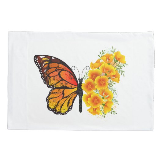 Blume Butterfly mit gelbem Kalifornien-Mohn Kissenbezug (Rückseite)
