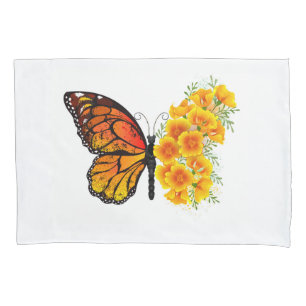 Blume Butterfly mit gelbem Kalifornien-Mohn Kissenbezug