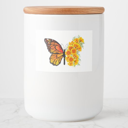 Blume Butterfly mit gelbem Kalifornien-Mohn Lebensmitteletikett (Vorderseite)
