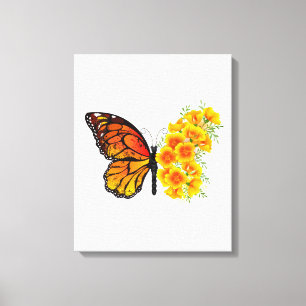 Blume Butterfly mit gelbem Kalifornien-Mohn Leinwanddruck