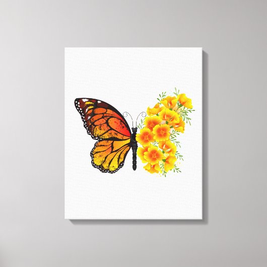 Blume Butterfly mit gelbem Kalifornien-Mohn Leinwanddruck (Vorderseite)