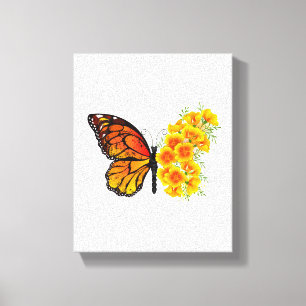 Blume Butterfly mit gelbem Kalifornien-Mohn Leinwanddruck