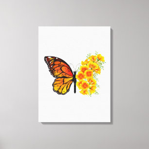 Blume Butterfly mit gelbem Kalifornien-Mohn Leinwanddruck