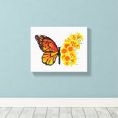 Blume Butterfly mit gelbem Kalifornien-Mohn Leinwanddruck (Insitu (Holzboden))