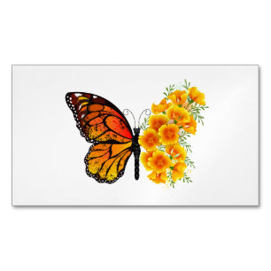 Blume Butterfly mit gelbem Kalifornien-Mohn Magnetische Visitenkarte