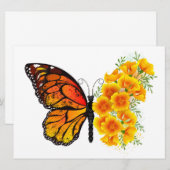 Blume Butterfly mit gelbem Kalifornien-Mohn Menükarte (Vorne/Hinten)