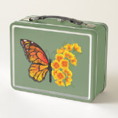 Blume Butterfly mit gelbem Kalifornien-Mohn Metall Brotdose (Rückseite)