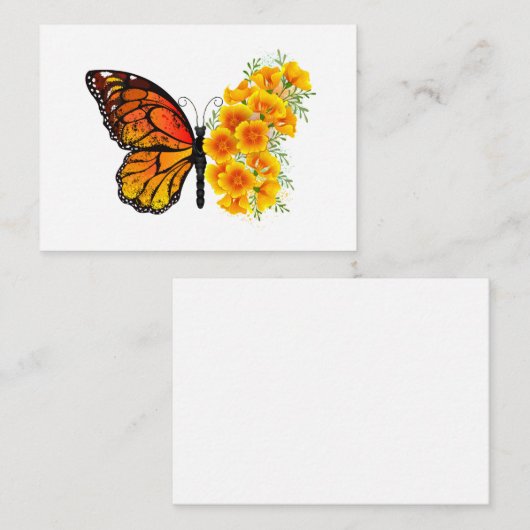 Blume Butterfly mit gelbem Kalifornien-Mohn Mitteilungskarte (Vorne/Hinten)
