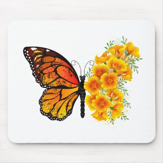 Blume Butterfly mit gelbem Kalifornien-Mohn Mousepad (Vorne)