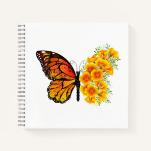 Blume Butterfly mit gelbem Kalifornien-Mohn Notizblock