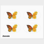 Blume Butterfly mit gelbem Kalifornien-Mohn Ovaler Aufkleber (Blatt)