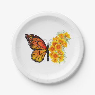 Blume Butterfly mit gelbem Kalifornien-Mohn Pappteller