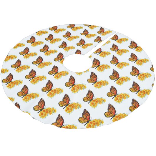 Blume Butterfly mit gelbem Kalifornien-Mohn Polyester Weihnachtsbaumdecke (Schrägansicht)