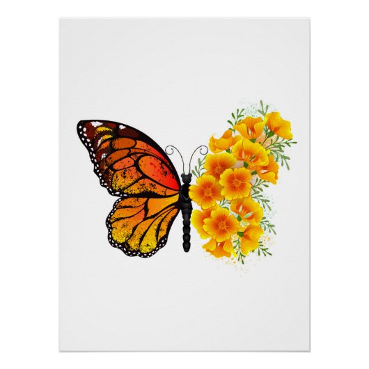 Blume Butterfly mit gelbem Kalifornien-Mohn Poster (Vorderseite)