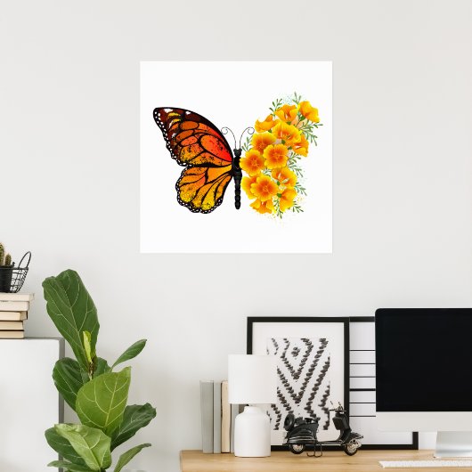 Blume Butterfly mit gelbem Kalifornien-Mohn Poster (Heimbüro)