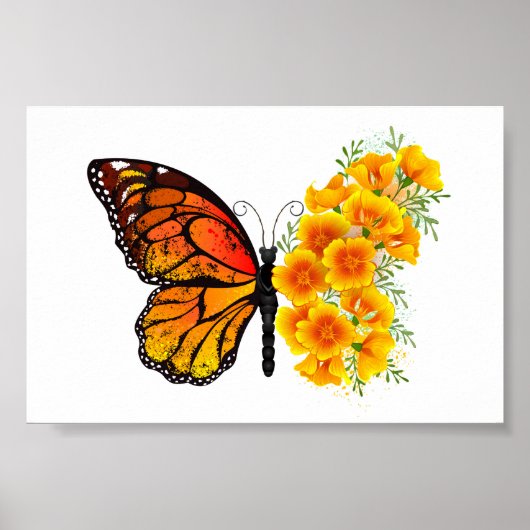 Blume Butterfly mit gelbem Kalifornien-Mohn Poster (Vorne)
