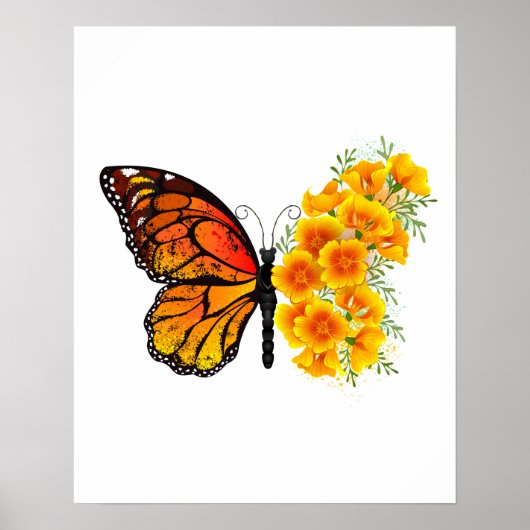 Blume Butterfly mit gelbem Kalifornien-Mohn Poster (Vorne)