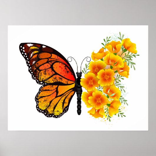 Blume Butterfly mit gelbem Kalifornien-Mohn Poster (Vorne)