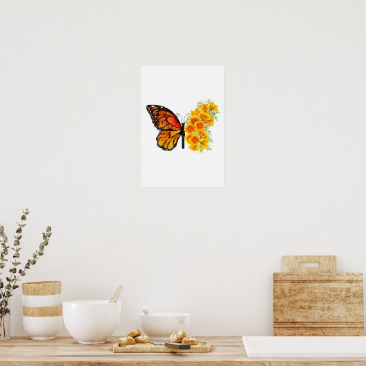 Blume Butterfly mit gelbem Kalifornien-Mohn Poster (Küche)