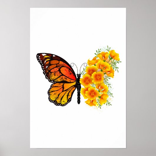 Blume Butterfly mit gelbem Kalifornien-Mohn Poster (Vorne)