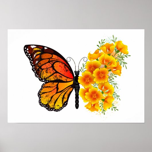 Blume Butterfly mit gelbem Kalifornien-Mohn Poster (Vorne)