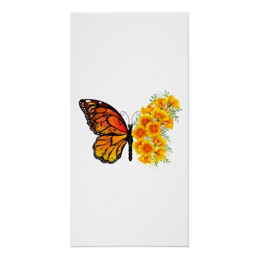 Blume Butterfly mit gelbem Kalifornien-Mohn Poster (Vorderseite)