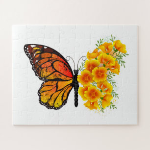 Blume Butterfly mit gelbem Kalifornien-Mohn Puzzle