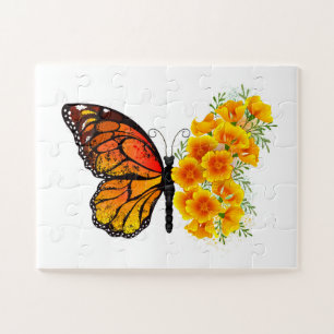 Blume Butterfly mit gelbem Kalifornien-Mohn Puzzle