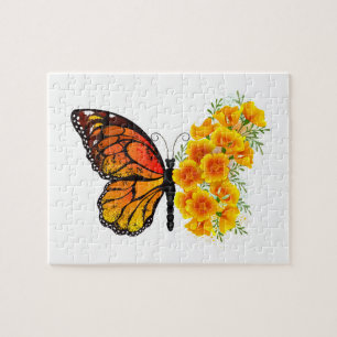 Blume Butterfly mit gelbem Kalifornien-Mohn Puzzle