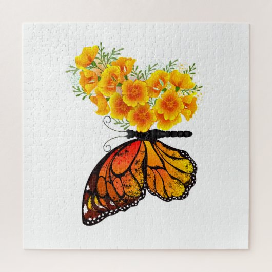 Blume Butterfly mit gelbem Kalifornien-Mohn Puzzle (Vertikal)