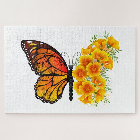 Blume Butterfly mit gelbem Kalifornien-Mohn Puzzle (Horizontal)
