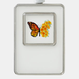 Blume Butterfly mit gelbem Kalifornien-Mohn Rahmen-Ornament Silber