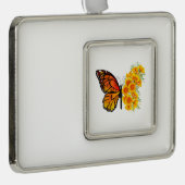 Blume Butterfly mit gelbem Kalifornien-Mohn Rahmen-Ornament Silber (Rechts)