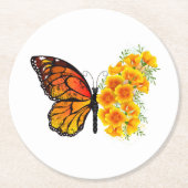 Blume Butterfly mit gelbem Kalifornien-Mohn Runder Pappuntersetzer (Vorderseite)
