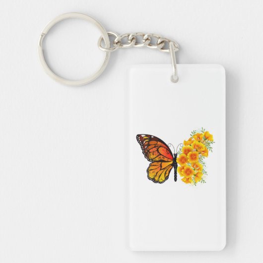 Blume Butterfly mit gelbem Kalifornien-Mohn Schlüsselanhänger (Vorderseite)