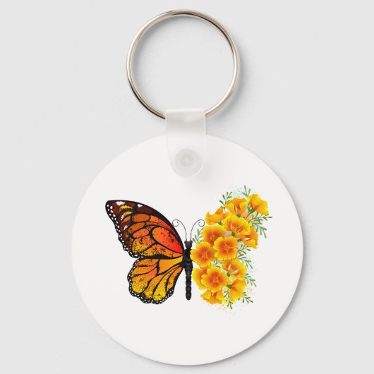 Blume Butterfly mit gelbem Kalifornien-Mohn Schlüsselanhänger (Vorderseite)