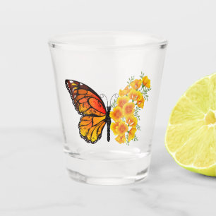 Blume Butterfly mit gelbem Kalifornien-Mohn Schnapsglas