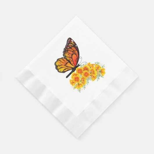 Blume Butterfly mit gelbem Kalifornien-Mohn Serviette (Ecke)