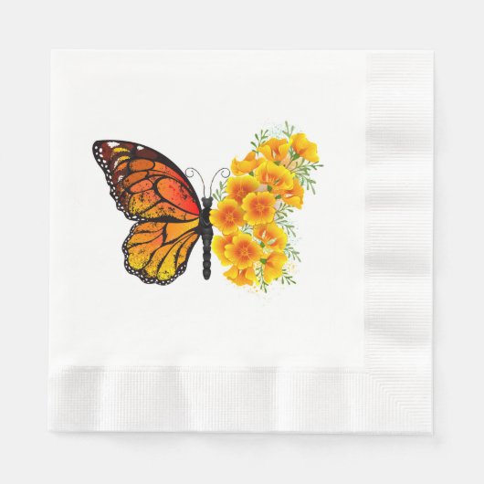 Blume Butterfly mit gelbem Kalifornien-Mohn Serviette (Vorderseite)