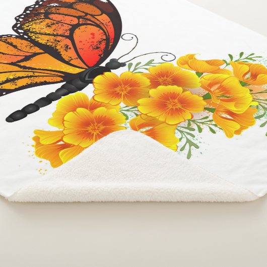 Blume Butterfly mit gelbem Kalifornien-Mohn Sherpadecke (3/4)