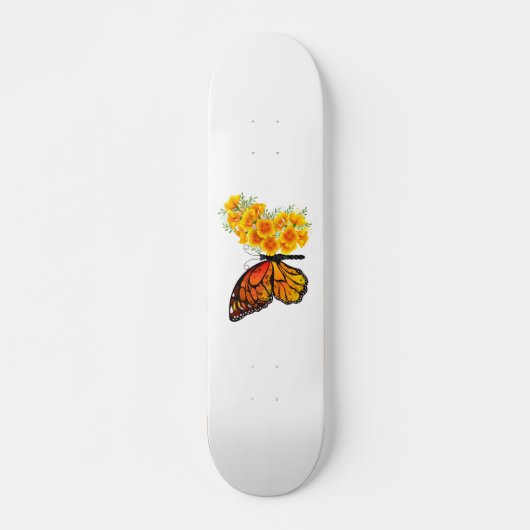 Blume Butterfly mit gelbem Kalifornien-Mohn Skateboard (Vorne)